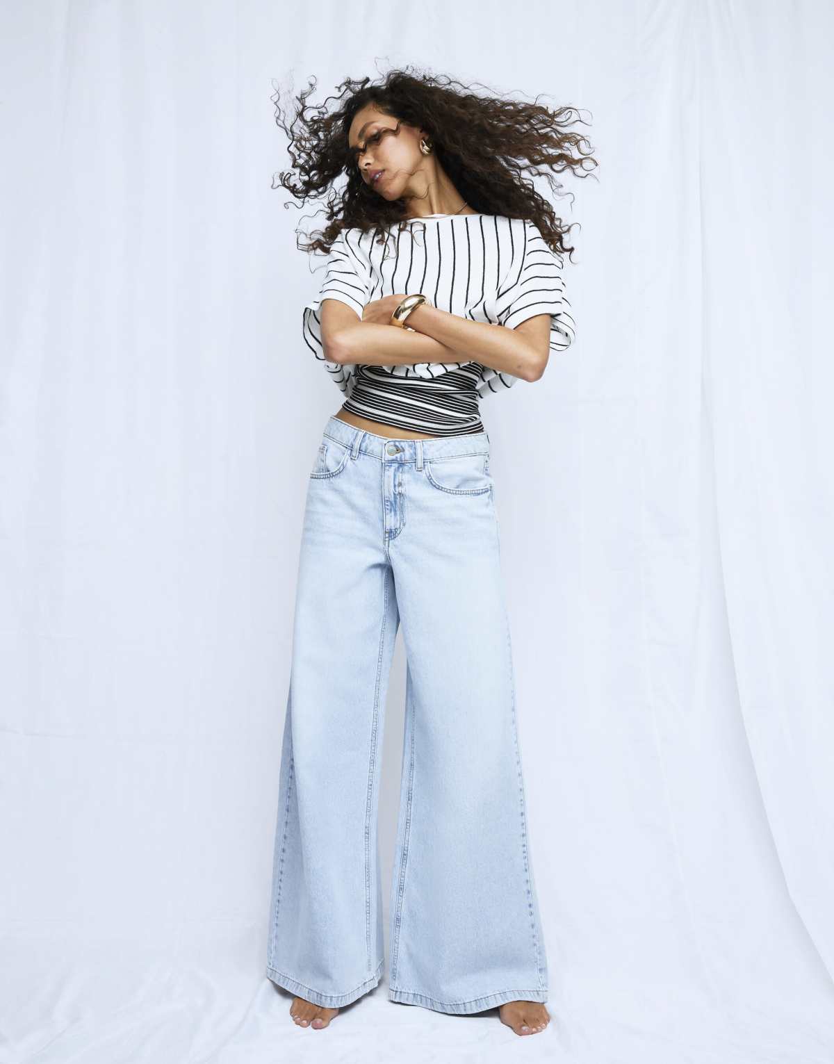 River Island Low rise baggy wide leg jeans in denim - light