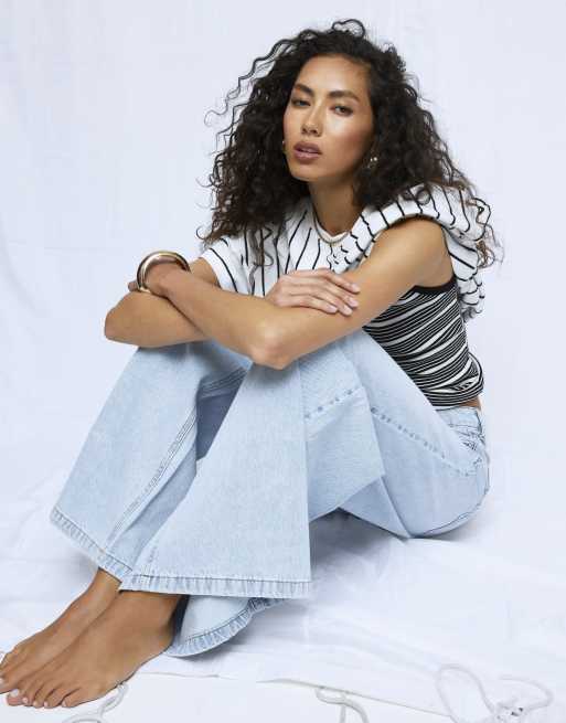 River Island Low rise baggy wide leg jeans in denim - light