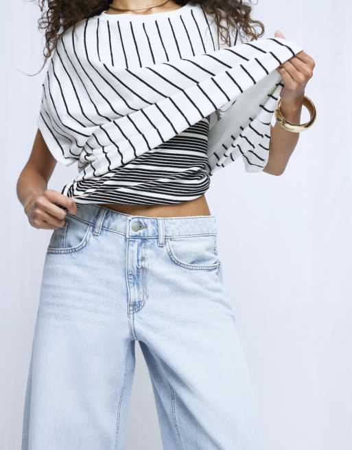 River Island Low rise baggy wide leg jeans in denim - light