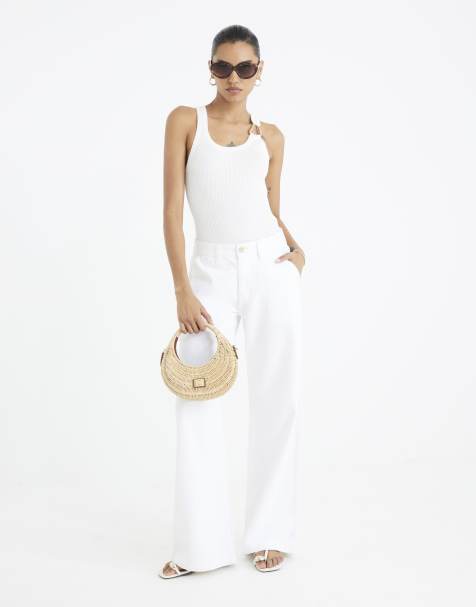 River Island Low rise baggy wide leg jeans in white - view 1