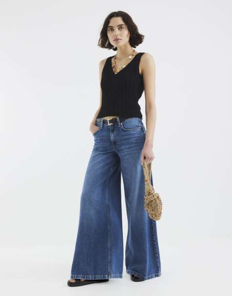 River Island Low rise belted baggy jeans in denim - medium - view 1