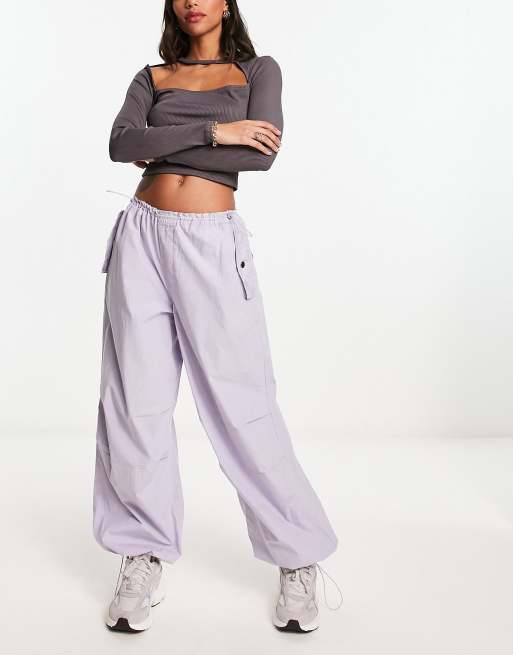 River Island low rise parachute cargo pants in lilac