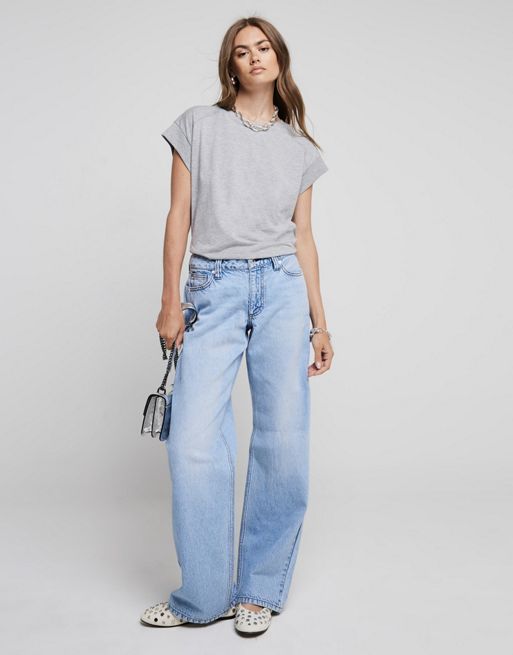 River Island Low rise relaxed straight jeans in denim - light