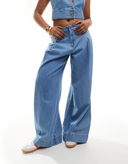 River Island - Løstsiddende jeans Fleece i lyseblå