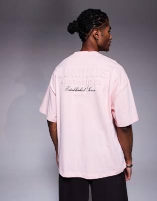 River Island luminis embossed oversized t-shirt in light pink - view 1