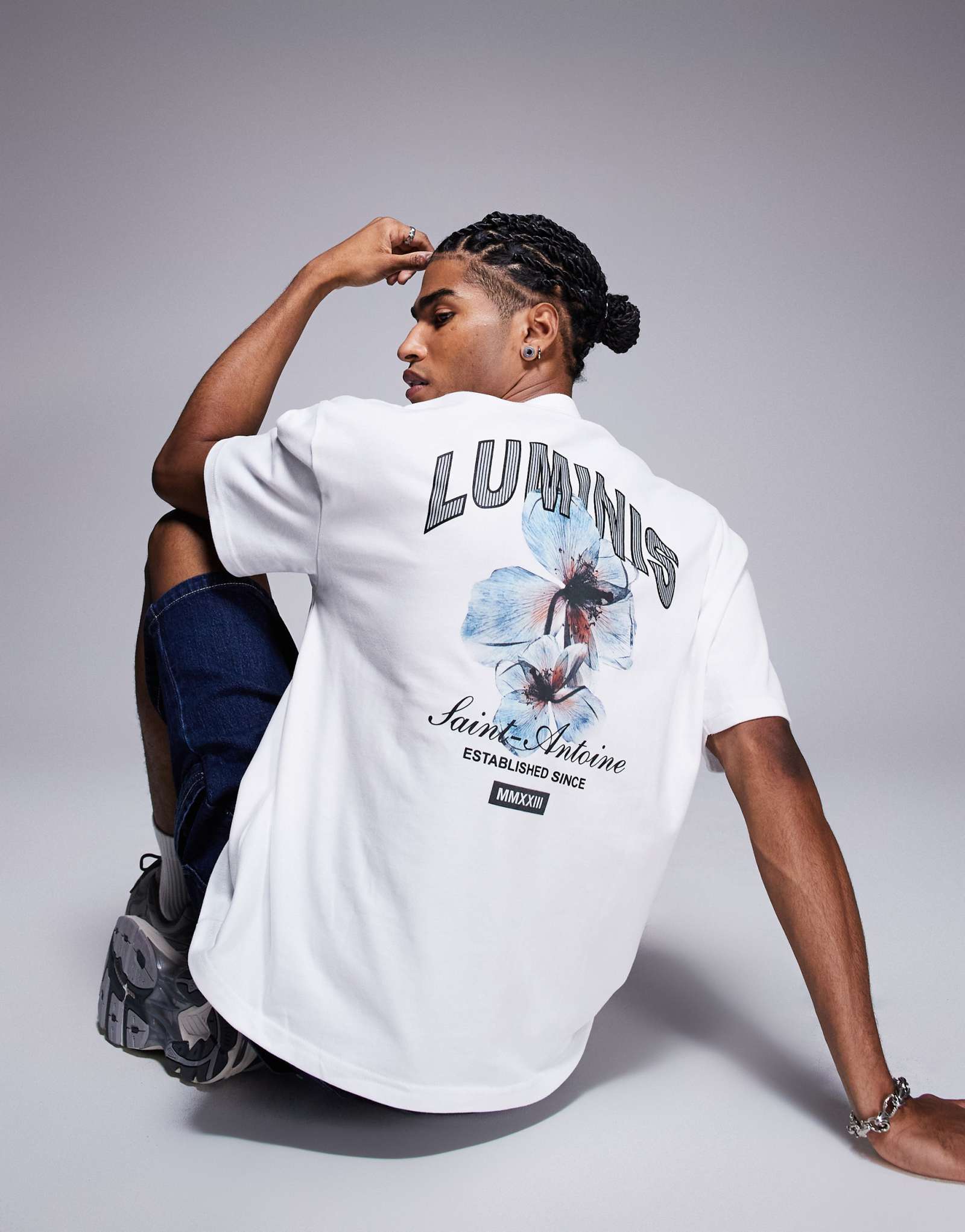 Белая футболка оверсайз с цветочным рисунком River Island luminis белого цвета