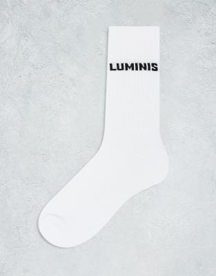 River Island Luminis Script Tube Socks In White