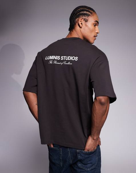 River Island Luminis Studios back print oversized t-shirt in brown