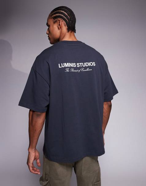 River Island Luminis Studios back print oversized t-shirt in dark grey