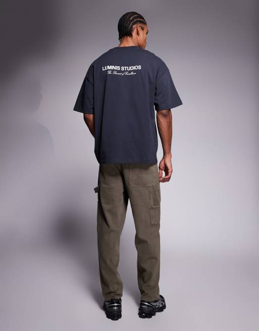 River Island Luminis Studios back print oversized t-shirt in dark grey, 2 of 5