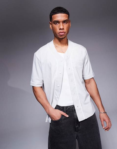 River Island Luminus piped baseball shirt in light grey - view 1