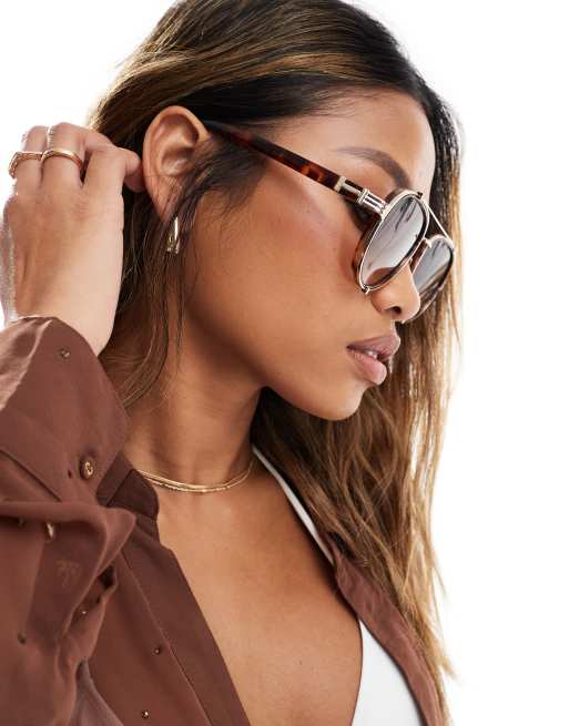 River Island - Lunettes de soleil aviateur en métal - Écaille de tortue, 2 de 4