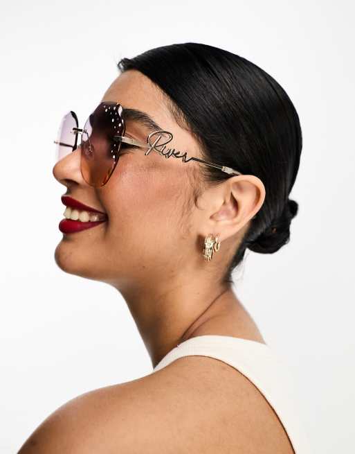 River Island - Lunettes de soleil ornées de bijoux à monture carrée - Doré, 2 de 4