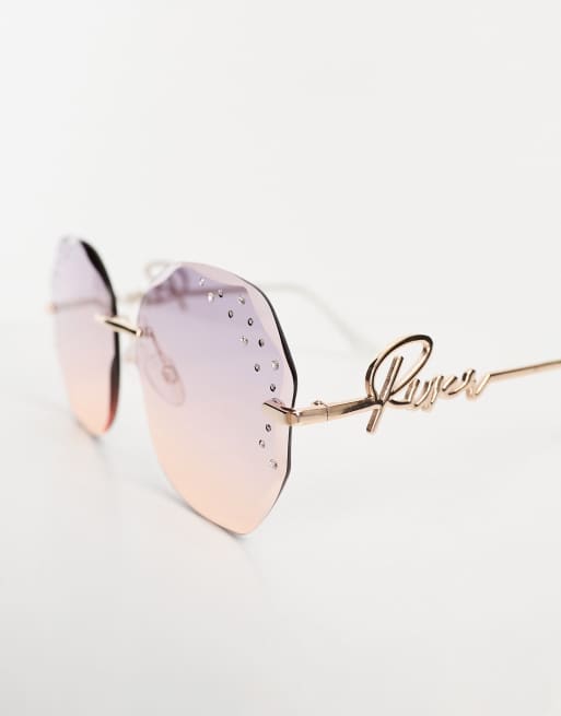 River Island - Lunettes de soleil ornées de bijoux à monture carrée - Doré, 3 de 4