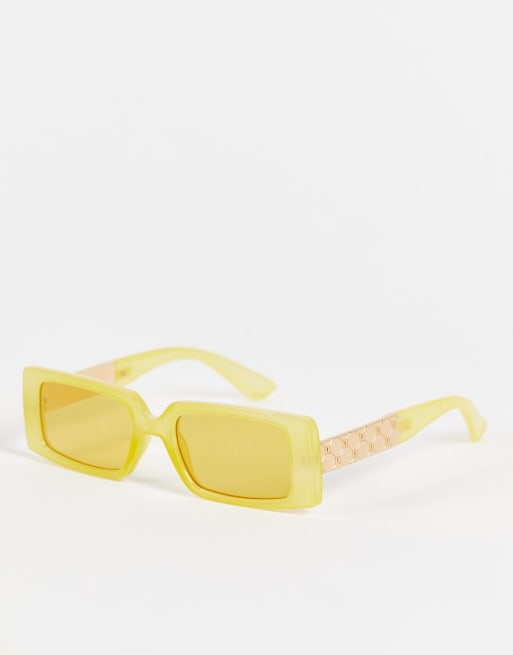 River Island - Lunettes de soleil rectangulaires à motif treillis - Jaune clair