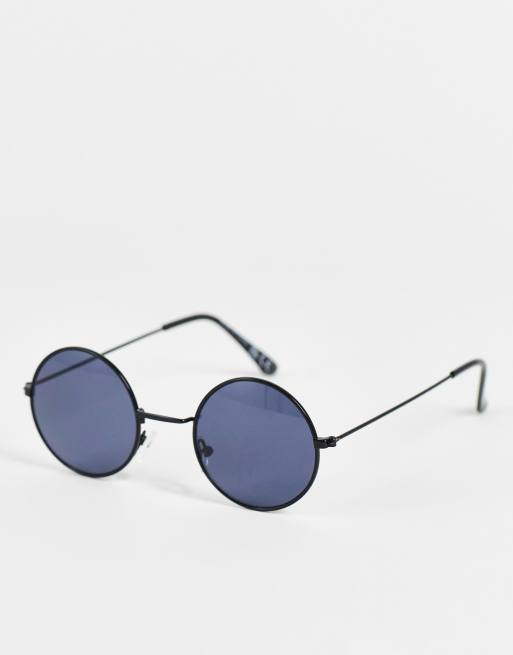 River Island - Lunettes de soleil rondes à verres effet miroir - Noir