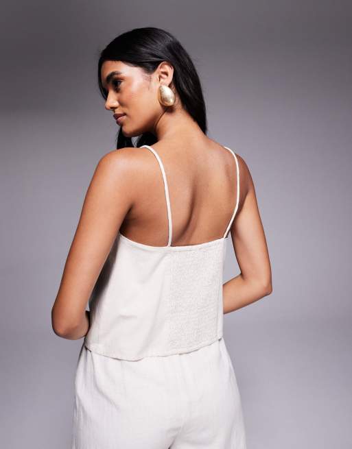 River Island - Lys beige croptop i broderie anglaise i hør - Del af sæt, 4 af 4