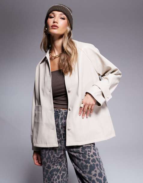 River Island - Lys beige overskjorte i imiteret læder - view 1