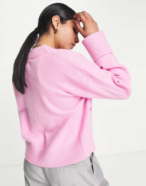 River Island - Lys, pink, ribstrikket og firkantet cardigan, 2 af 4