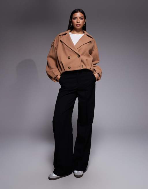 River Island - Lysebrun kort jakke med boblekant i uldlook, 2 af 4