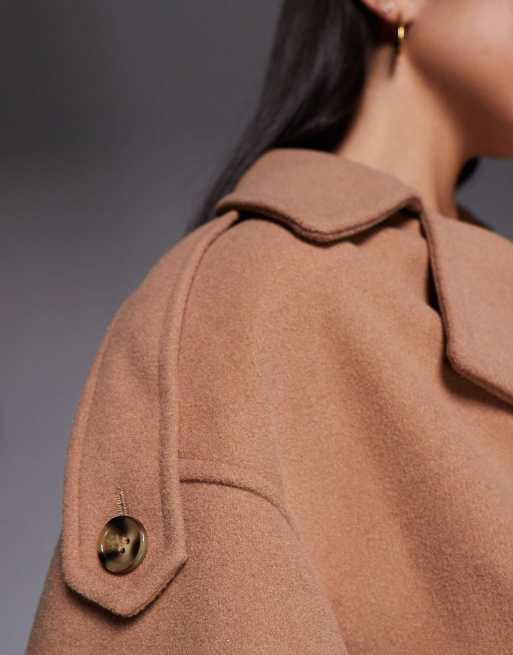 River Island - Lysebrun kort jakke med boblekant i uldlook, 3 af 4