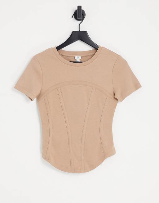 River Island - Maglietta con dettaglio a corsetto beige