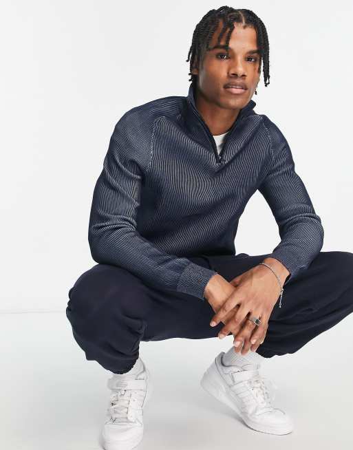 River Island - Maglione blu navy con collo ad imbuto e zip corta