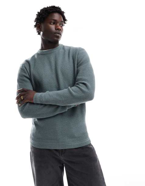 River Island - Maglione girocollo a maniche lunghe in piqué verde - view 1