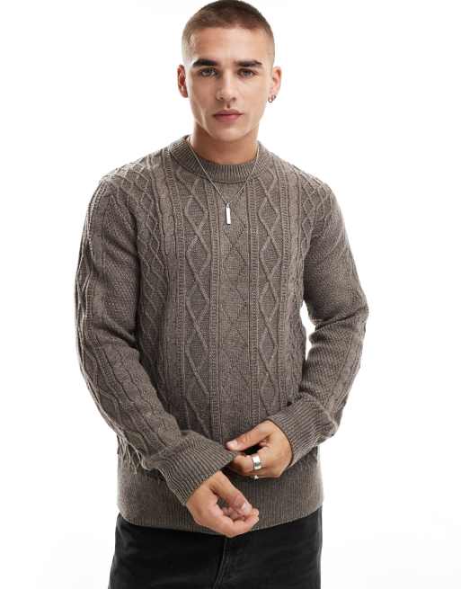 River Island - Maglione pesante color pietra lavorato a trecce
