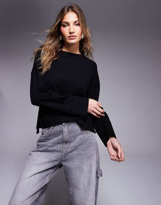 River Island - Maglione taglio corto pesante nero