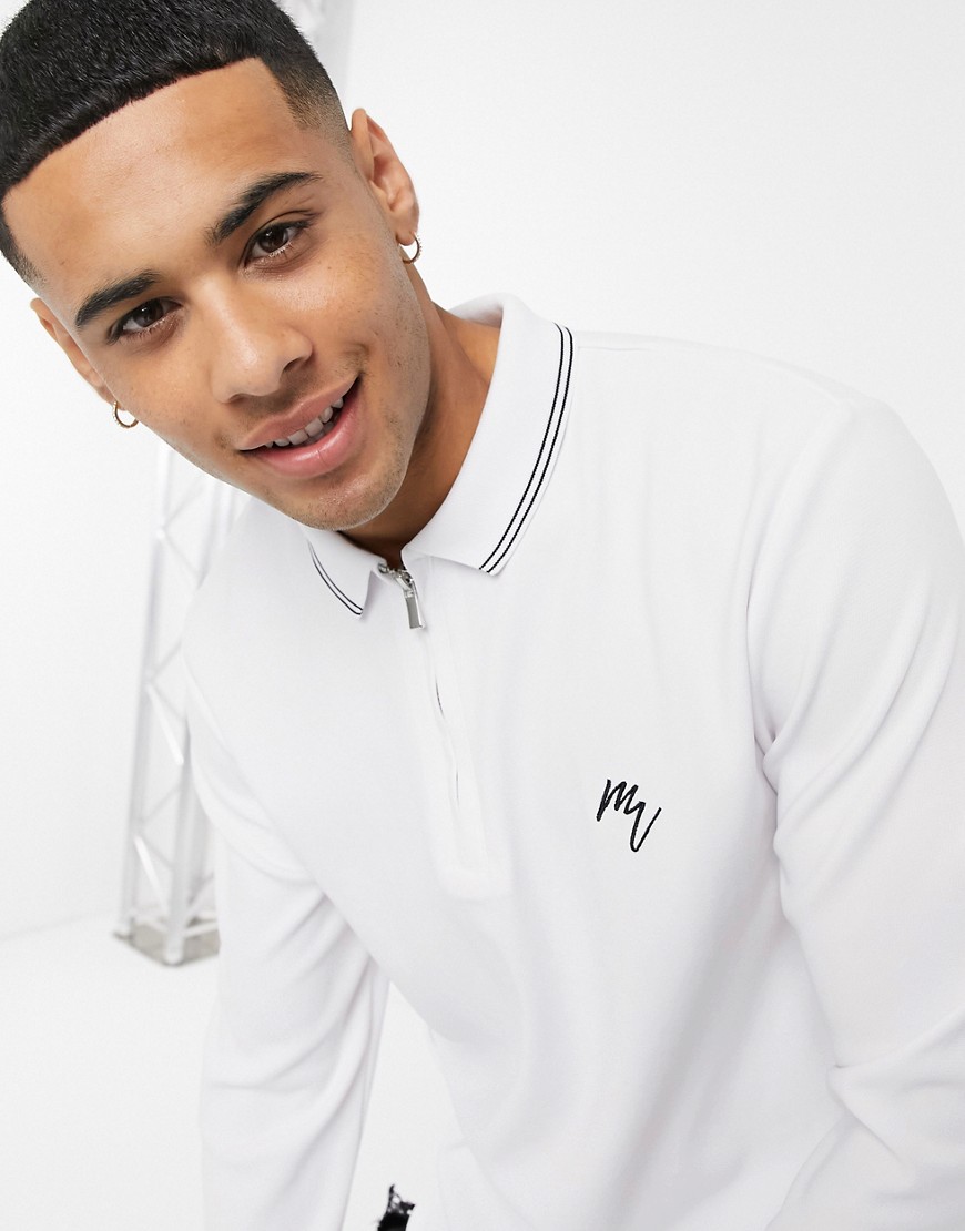 River Island Maison long sleeve slim polo in white