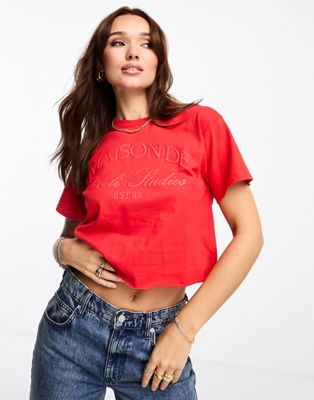 River Island Maison Puff Crop T-shirt in Red - ASOS Price Checker