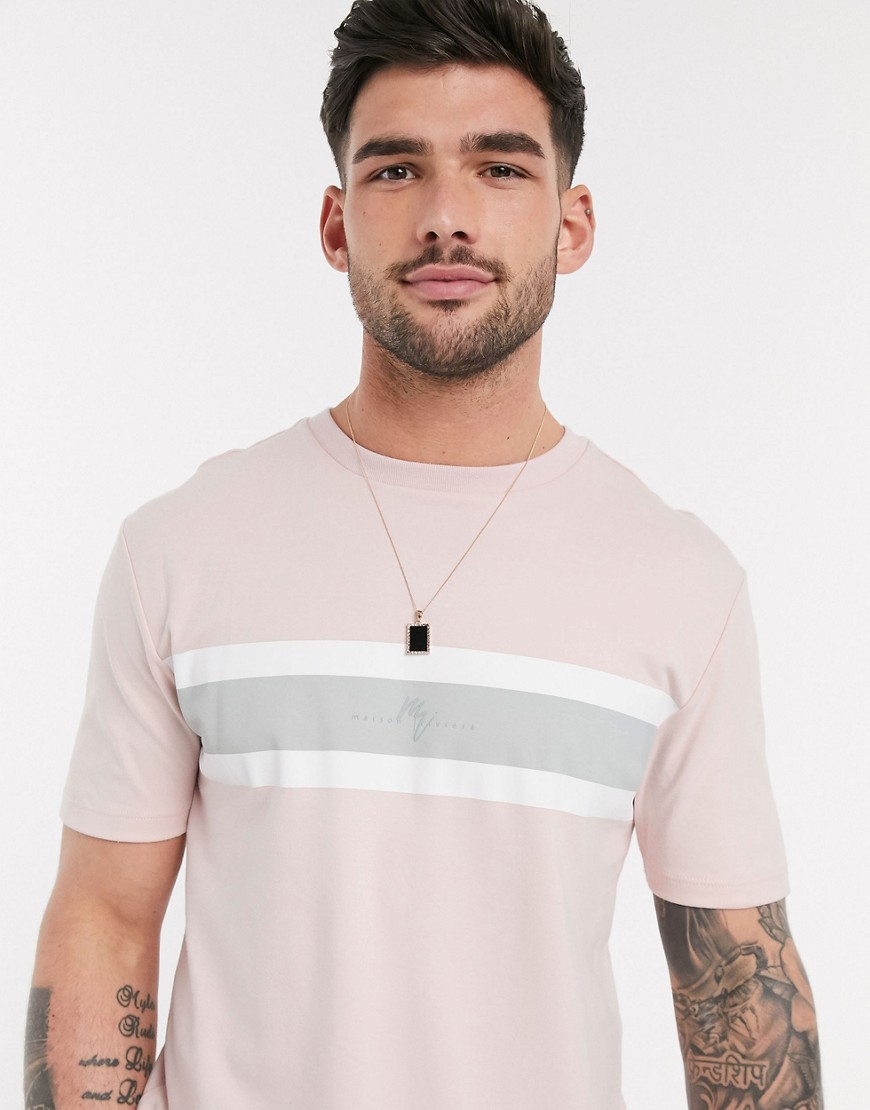 River Island Maison Riviera slim t-shirt with panel detail in pink