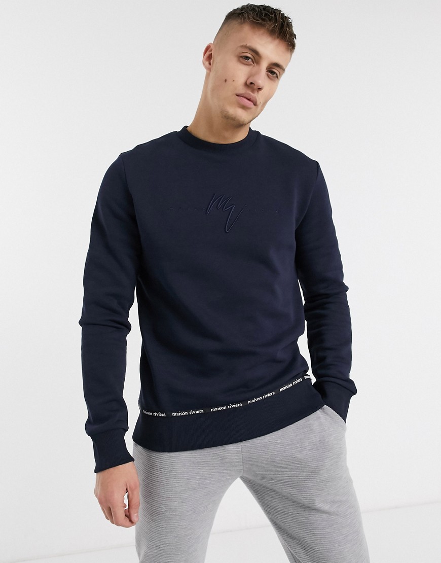 River Island Maison Riviera taped sweat in navy