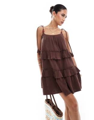 River Island - Makramee-Minikleid in Braun