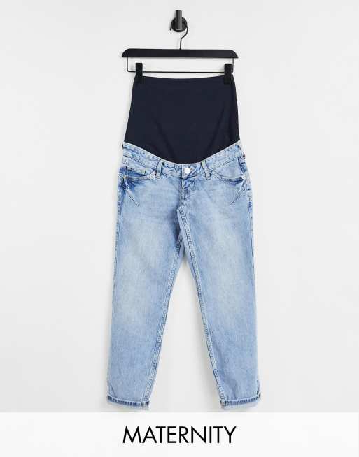 River Island – Mammakläder – Ljusblå jeans med midjeband över magen 