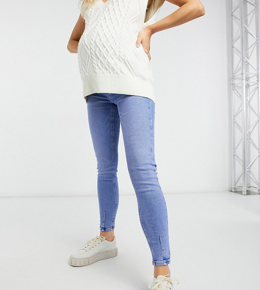 River Island – Mammakläder – Molly – Klarblå skinny jeans med midjeband över magen