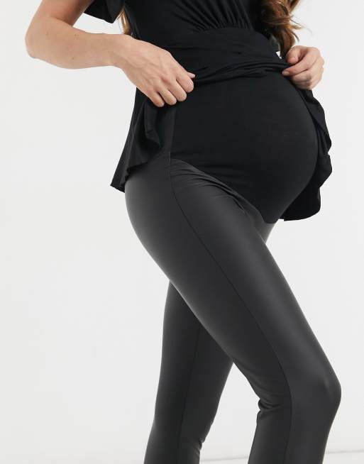 River Island – Mammakläder – Svarta leggings med vaxad beläggning och hög midja, 3 av 4