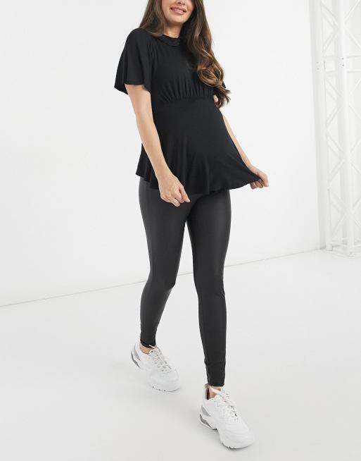 River Island – Mammakläder – Svarta leggings med vaxad beläggning och hög midja, 4 av 4