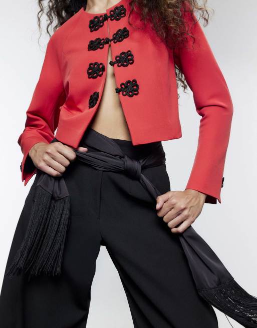 River Island Mandarin trim jacket in red, 2 of 4