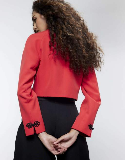River Island Mandarin trim jacket in red, 4 of 4