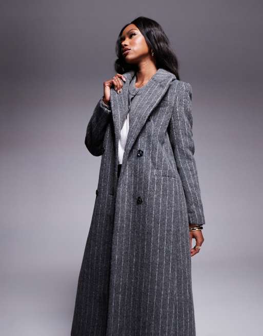 River Island Manteau coupe croisée à rayures fines Gris foncé