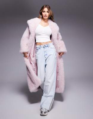 River Island - Manteau en fausse fourrure effet pelucheux - Rouge foncé