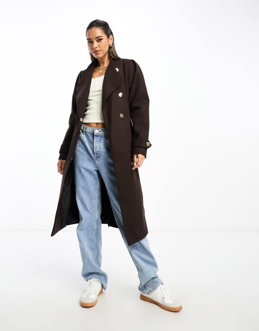 River Island – Mantel zum Wickeln in Dunkelbraun
