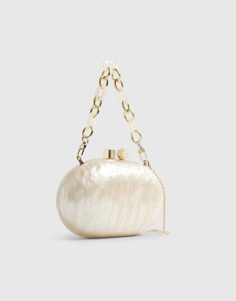 River Island Marble hard shell clutch bag in cream - view 1