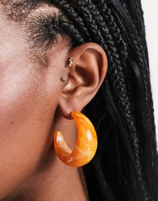 River Island marble resin hoop earrings in yellow