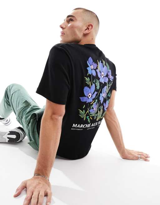 River Island marche aux fleurs T shirt in black