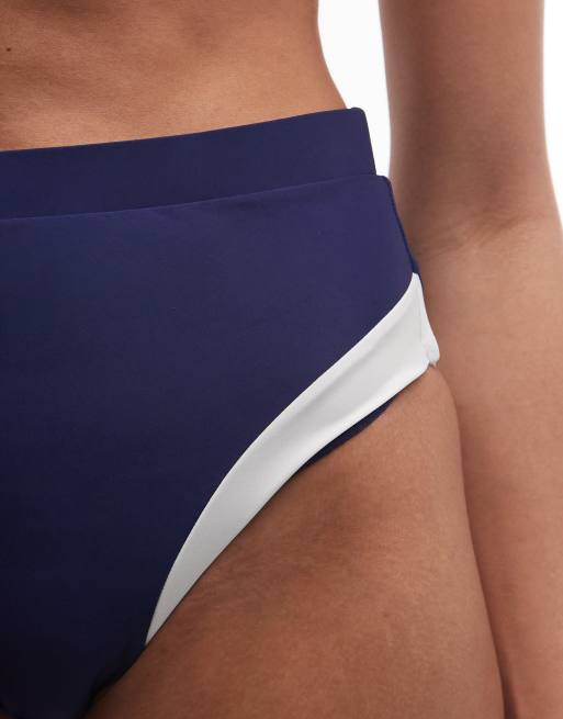 River Island – Marinblå, blockfärgad bikiniunderdel med hög midja, 2 av 4
