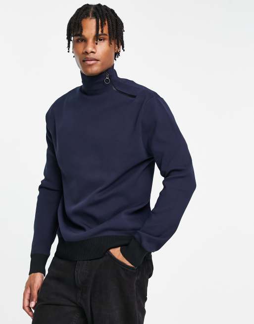 River Island – Marinblå fintröja med dragkedja