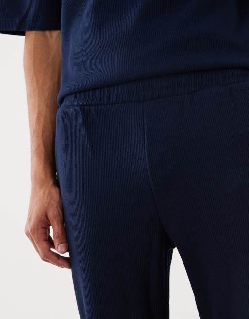 River Island - Marineblåt sæt med T-shirt og joggingbukser med tekstur, 3 af 5
